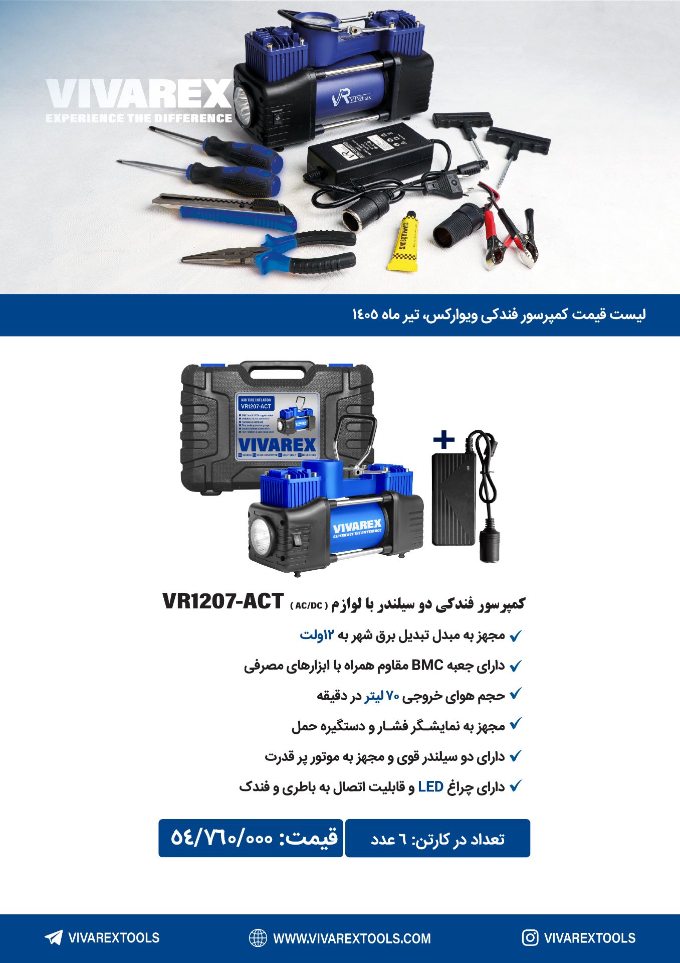 کمپرسور فندکی دو سیلندر با لوازم ویوارکس VR1207-ACT